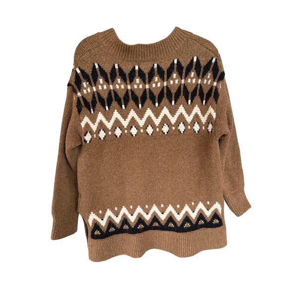Southwestern Aztec Cabin Print Woodsy Forest Brown Knit Pullover Sweater Small - Picture 3 of 5